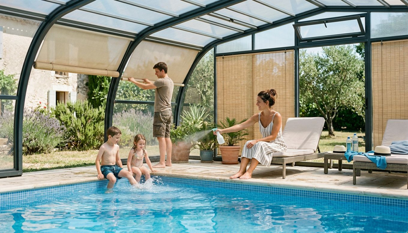 Désarmez le soleil : astuces inédites contre la chaleur sous abri piscine